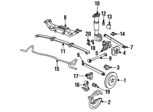 1989 Buick Regal Rear Suspension Components, Lower Control Arm, Upper Control Arm, Stabilizer Bar Brake Hose Diagram for 19173567