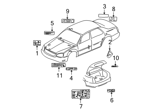 2001 Cadillac DeVille Information Labels Info Label Diagram for 25691107