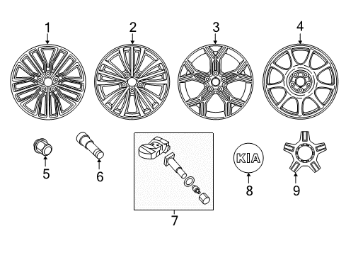 2019 Kia Stinger Wheels Wheel Hub Cap Assembly Diagram for 52960J5100