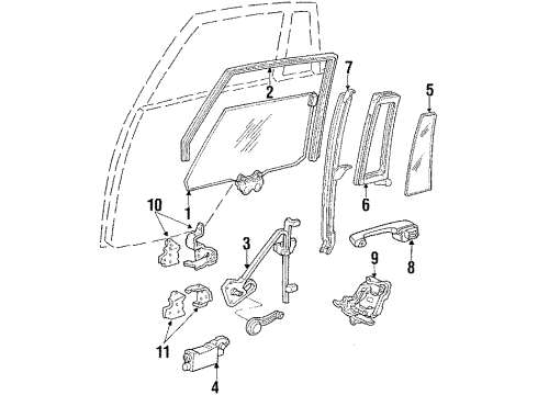 1984 Cadillac Fleetwood Rear Door - Glass & Hardware Window Handle Diagram for 20197892