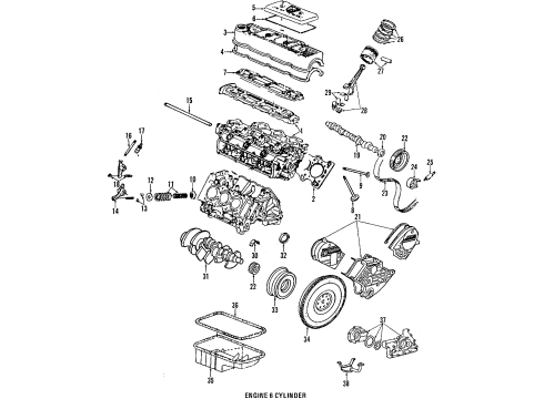 1986 Acura Legend Engine Parts, Mounts, Cylinder Head & Valves, Camshaft & Timing, Oil Pan, Oil Pump, Crankshaft & Bearings, Pistons, Rings & Bearings Lifter Assembly, Valve Diagram for 14540-PH7-000
