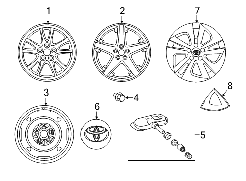 2017 Toyota Prius Wheels, Covers & Trim Wheel Cover Diagram for 42602-47181