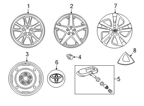 2020 Toyota Prius AWD-e Wheels, Covers & Trim Wheel Cover Diagram for 42602-47290