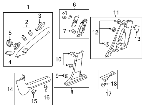 2014 Chevrolet Cruze Interior Trim - Pillars, Rocker & Floor Weatherstrip Pillar Trim Diagram for 95470394