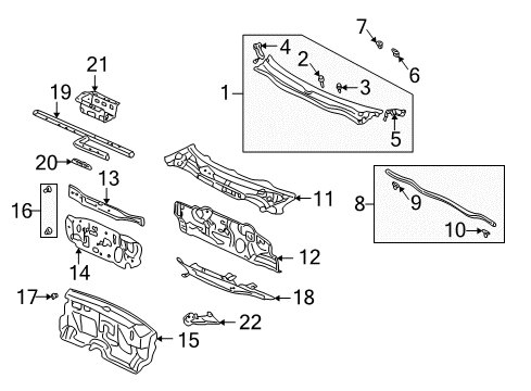 2006 Honda Insight Cowl Clip, Cowl Top Diagram for 90602-S2A-003