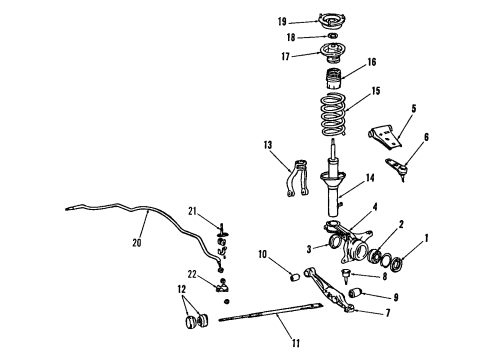 1984 Honda Prelude Front Suspension Components, Lower Control Arm, Upper Control Arm, Stabilizer Bar Hub, Front Diagram for 44610-SA5-020