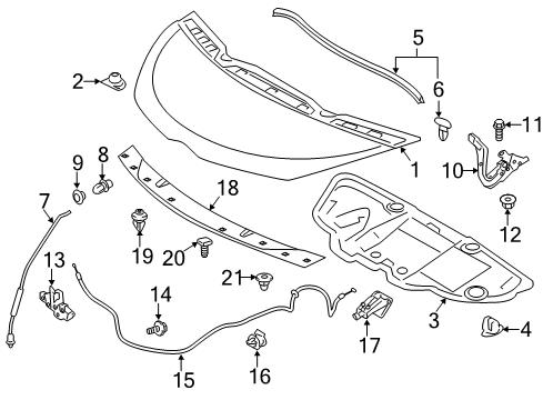 2014 Scion iQ Hood & Components, Exterior Trim Support Rod Diagram for 53440-74010