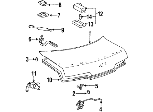 1999 Lexus SC300 Trunk Lid Bolt, Luggage Door Stay Diagram for 68961-24020