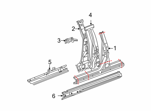 2008 Toyota Matrix Center Pillar & Rocker Center Pillar Reinforcement Diagram for 61038-01900