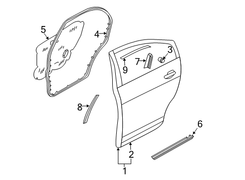 2005 Nissan Maxima Rear Door Weatherstrip-Rear Door, LH Diagram for 82831-7Y000