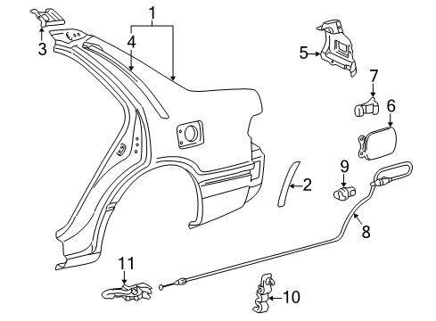 2001 Toyota Camry Quarter Panel & Components Release Cable Diagram for 77035-AA020