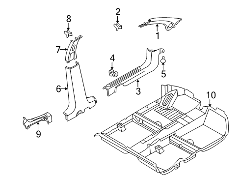 2008 Chevrolet Aveo Interior Trim - Pillars, Rocker & Floor Weatherstrip Pillar Trim Diagram for 96650214