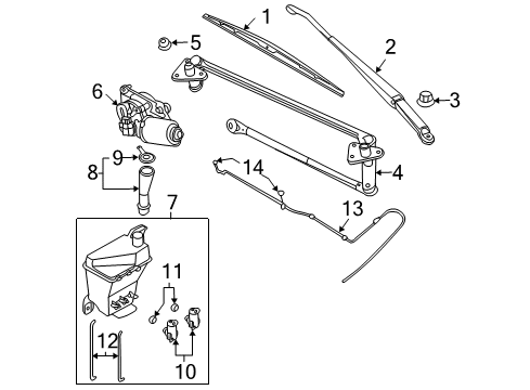 2008 Chevrolet Aveo5 Wiper & Washer Components Arm Asm, Windshield Wiper Diagram for 96476721