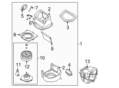 1998 Nissan Pathfinder Blower Motor & Fan Blower Assembly Diagram for 27200-0W003