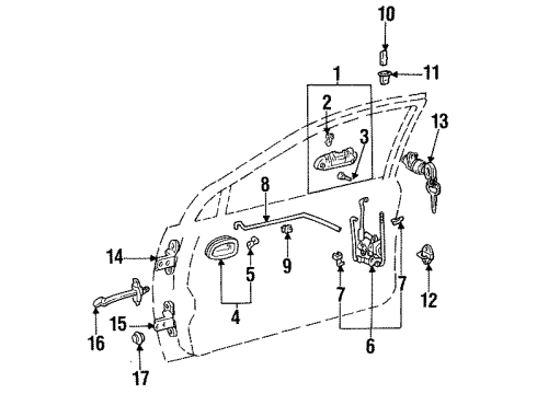 1997 Toyota Corolla Door & Components Front Door Lock Assembly, Right Diagram for 69310-12490