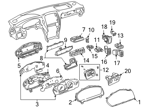 2004 Lexus LS430 Traction Control Components Glass, Combination Meter Diagram for 83852-50100