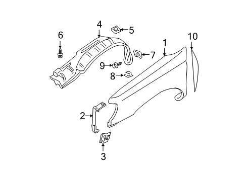 2000 Nissan Xterra Fender & Components PROTCT Front Fender L Diagram for 63841-7Z000