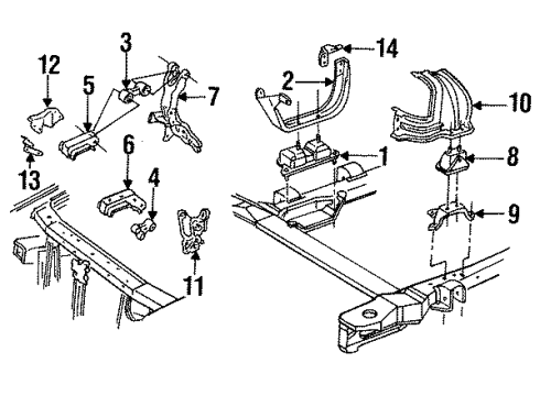 1988 Pontiac Grand Prix Engine & Trans Mounting BRACKET, Air Injection Reactor Pump and Multi-Function Air Compressor Diagram for 14091836