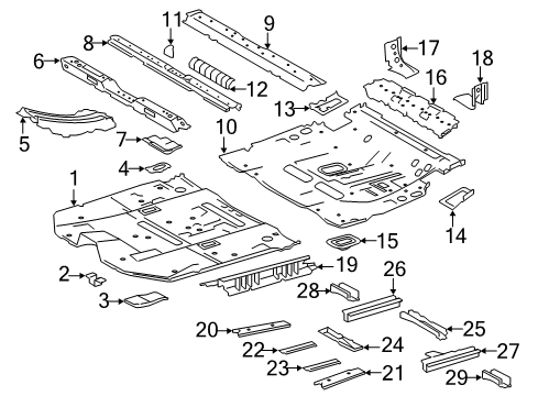 2014 Toyota Highlander Pillars, Rocker & Floor - Floor & Rails Plate, Front Floor Crossmember Diagram for 57456-0E010
