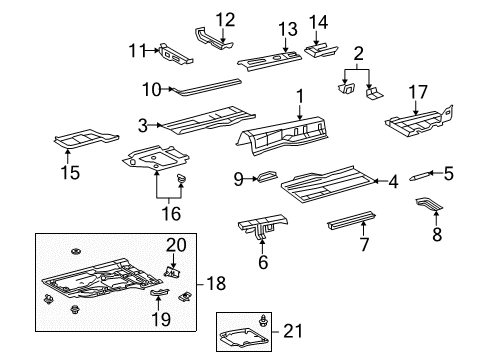 2009 Lexus LS600h Floor & Rails Reinforcement, Front Floor Diagram for 57417-50071