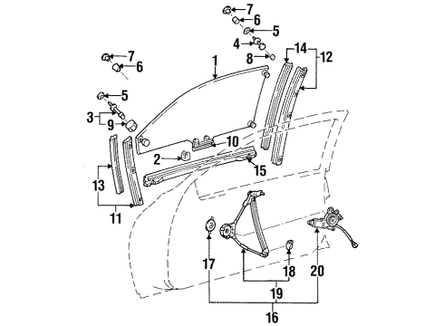 1996 Lexus SC400 Glass - Door Guide, Front Door Window, Front RH Diagram for 67431-24030
