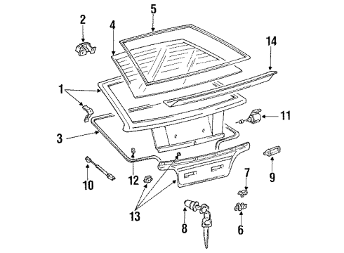 1990 Mitsubishi Precis Lift Gate Tail Gate Latch Assembly Diagram for 81230-24200