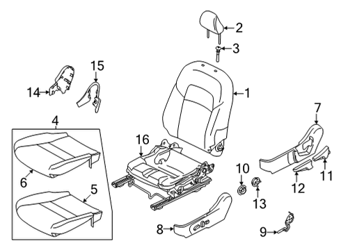 2020 Nissan Sentra Driver Seat Components RETAINER-LIFTER Knob Diagram for 87347-6CA0A