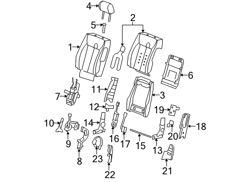 2008 Cadillac DTS Front Seat Components Recliner Cover Diagram for 15895434