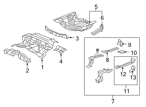 2007 Acura RL Rear Body - Floor & Rails Panel Set, Rear Floor Diagram for 04655-SJA-A02ZZ