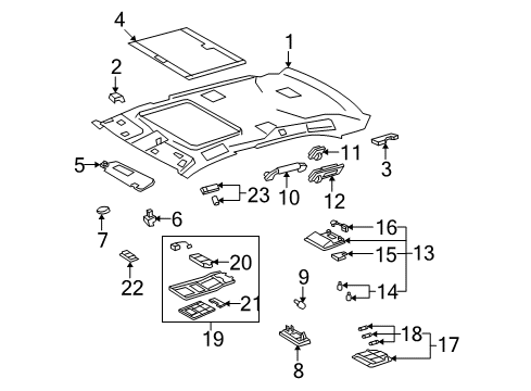 2007 Lexus LS460 Interior Trim - Roof Holder, Visor Diagram for 74348-33040-A2