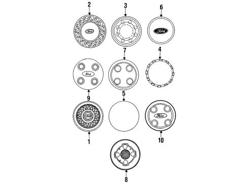 1988 Ford Tempo Wheel Covers & Trim Wheel Cover Diagram for E83Z1130B