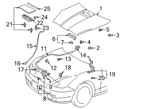 2005 Toyota Celica Hood & Components, Exterior Trim Release Cable Grommet Diagram for 90480-27007
