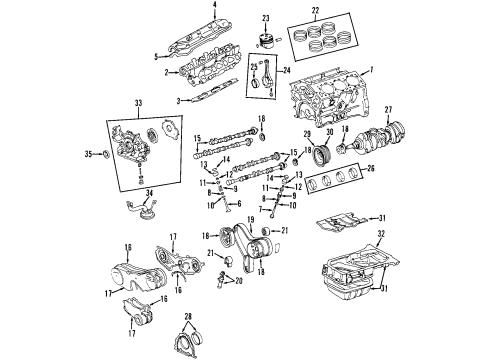 1998 Toyota Sienna Engine Parts, Mounts, Cylinder Head & Valves, Camshaft & Timing, Oil Pan, Oil Pump, Crankshaft & Bearings, Pistons, Rings & Bearings INSULATOR Assembly, Engine Diagram for 12380-0A031