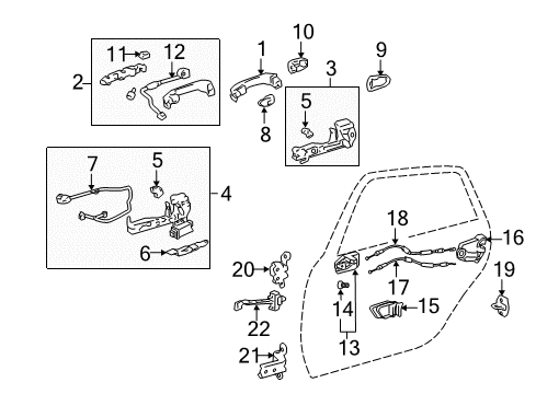 2005 Toyota Avalon Rear Door Lock Assembly Diagram for 69050-AC030