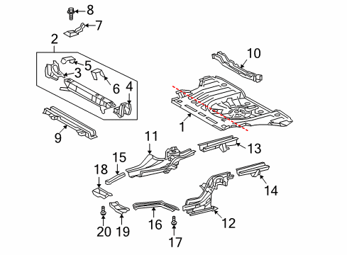 2010 Scion tC Rear Body - Floor & Rails Rear Crossmember Diagram for 57606-21090