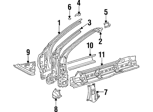 1994 Toyota Supra Hinge Pillar, Rocker Panel Cowl Side Panel Diagram for 61146-14030