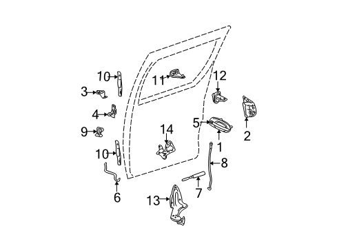 2005 Chrysler Town & Country Sliding Door Sliding Door Hold Open Latch Left Diagram for 68030817AA