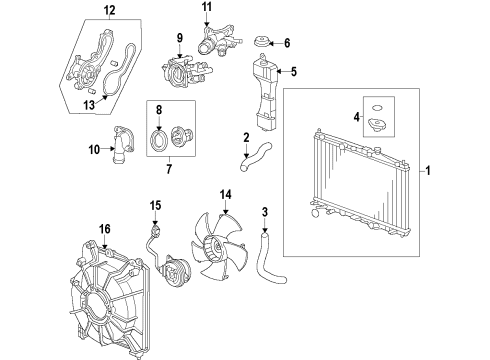 2014 Honda Insight Cooling System, Radiator, Water Pump, Cooling Fan Cover, Water Outlet Diagram for 19315-RBJ-000