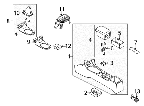 2000 Kia Spectra Center Console Console Assembly Diagram for 0K2A364410J96