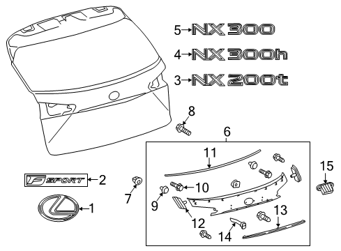 2020 Lexus NX300 Exterior Trim - Lift Gate Molding Bolt Diagram for 90119-06830