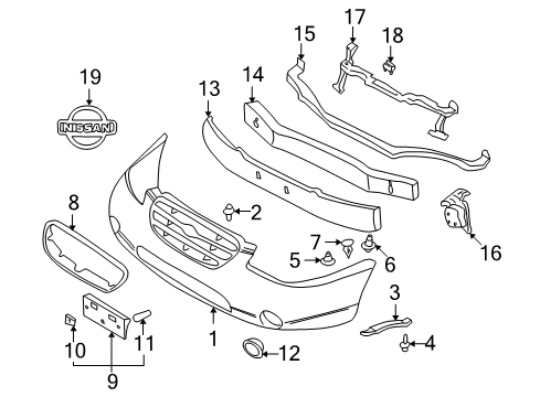 2001 Nissan Maxima Front Bumper Bracket-Licence Plate Diagram for 96210-2Y900