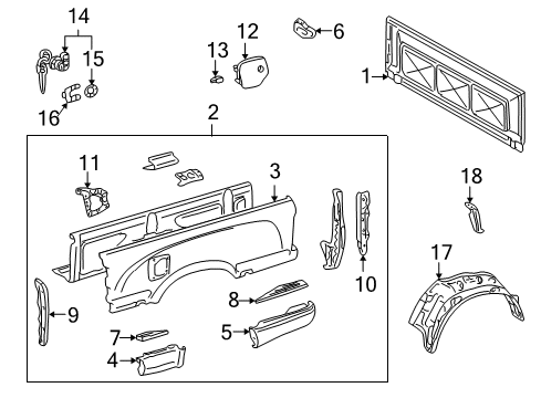 2004 Toyota Tacoma Front & Side Panels Wheelhouse Liner Diagram for 65638-04020