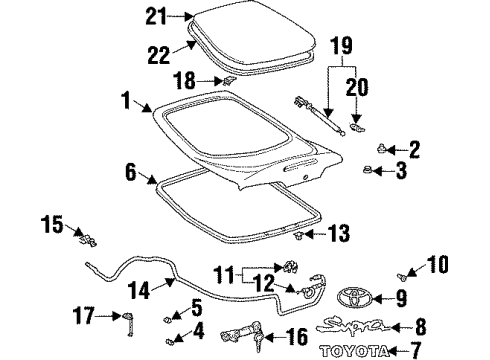 1995 Toyota Supra Lift Gate & Hardware, Glass, Lock & Hardware, Exterior Trim Back Door Stay Assembly Left Diagram for 68960-19575