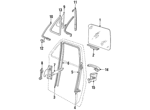 1989 Ford E-250 Econoline Club Wagon Door Glass & Hardware, Lock & Hardware Run Channel Diagram for D5UZ1121550B