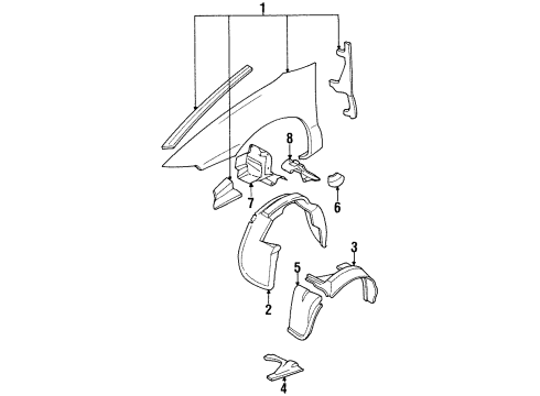 1996 Chrysler Sebring Fender & Components Shield Splash Diagram for 4658985