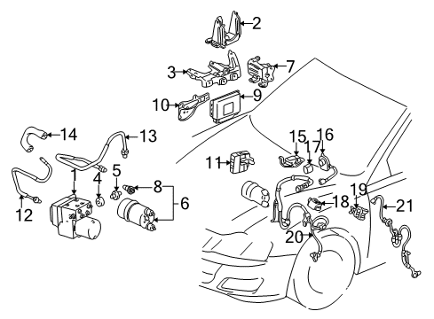 2001 Toyota Avalon Anti-Lock Brakes Sensor, Speed, Front LH Diagram for 89543-07010