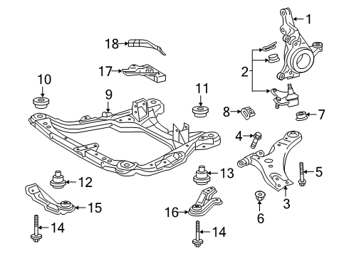 2020 Lexus RX350L Front Suspension Components, Lower Control Arm, Ride Control, Stabilizer Bar KNUCKLE, Steering Diagram for 43211-0E040