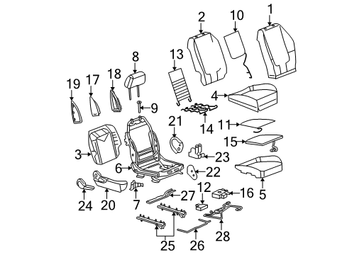 2005 Pontiac G6 Front Seat Components PAD, Front Seat Cushion Diagram for 10374382