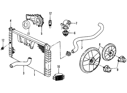 1992 Cadillac Allante Cooling System, Radiator, Water Pump, Cooling Fan Indicator Diagram for 1643468