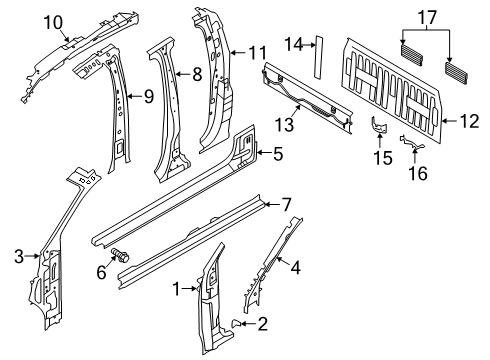2019 Ford Ranger Hinge Pillar Inner Hinge Pillar Diagram for KB3Z-21025A00-A